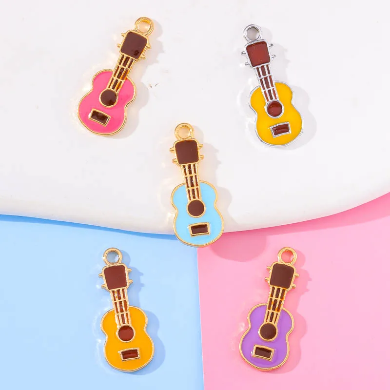 10Pcs 9*23mm Cute Guitar Ukulele Girls Necklace Earrings Bracelet Pendants DIY Key Chain Phone Chain Accessories Jewelry Crafts