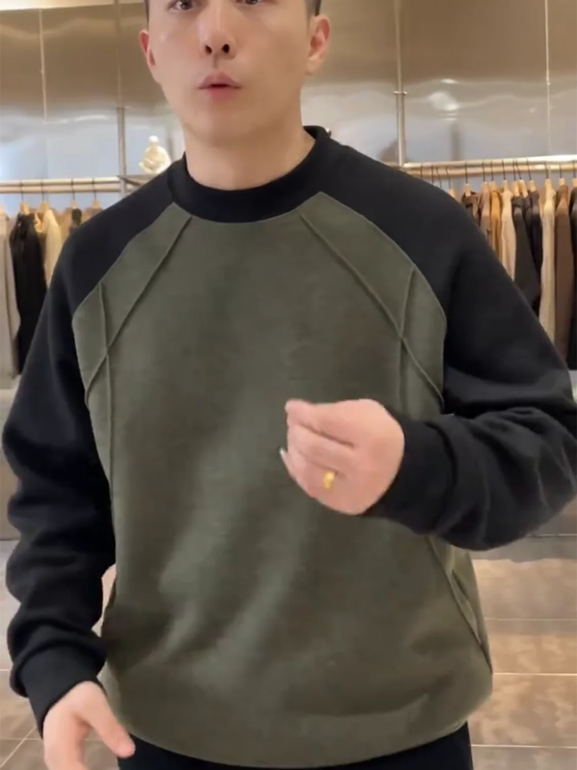 

Winter Men's Fce Thiened Silk Wool Blend Color Blo round Ne Sweatirt Casual Loose Fit Long Sve Faion Top