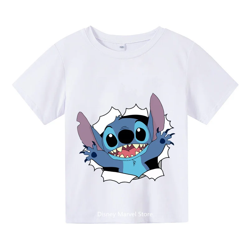 

2024 New Anime Kawaii Stitch Kids T-shirt Student Boy T-shirt Kids Summer Fashion Docatone Casual Girls Crewneck T-shirt Short s