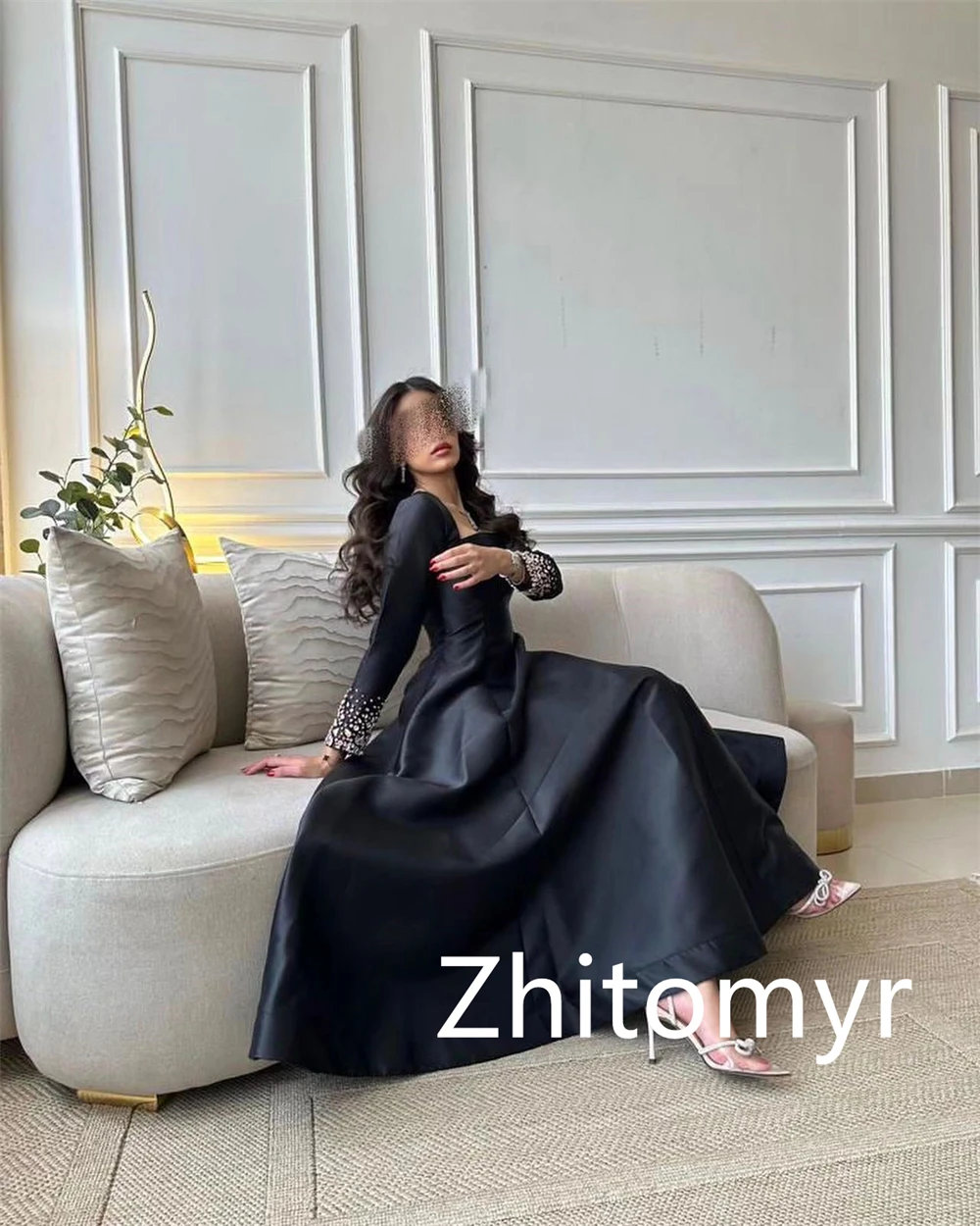 Customized Ball Elegant Simple Square A-line Celebrity Dresses Beaded Skirts Anke Length Satin Evening Vestidos Para Eventos Esp