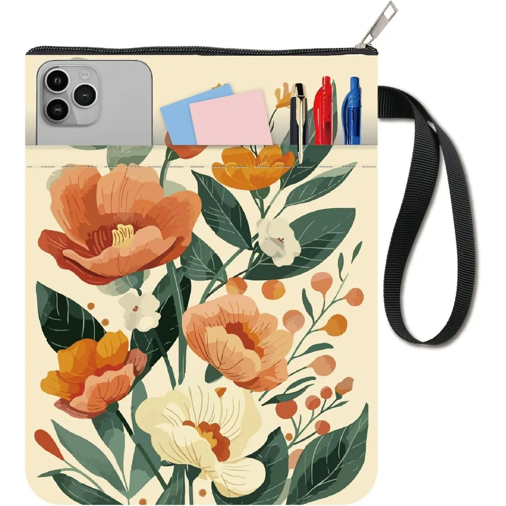 Blumen-Buchschutz, Pflanzenbuchhüllen, Vintage-orangefarbene Buchhülle für Taschenbücher, waschbarer Stoff-Buchhülle mit Reißverschluss
