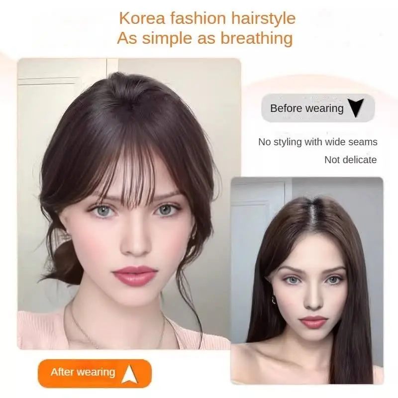 Hook and Loop Strap Human Hair Bangs No Clips Magic Paste Sticker Hairpieces For Women Increase Volume of Fluffy Hair Patches