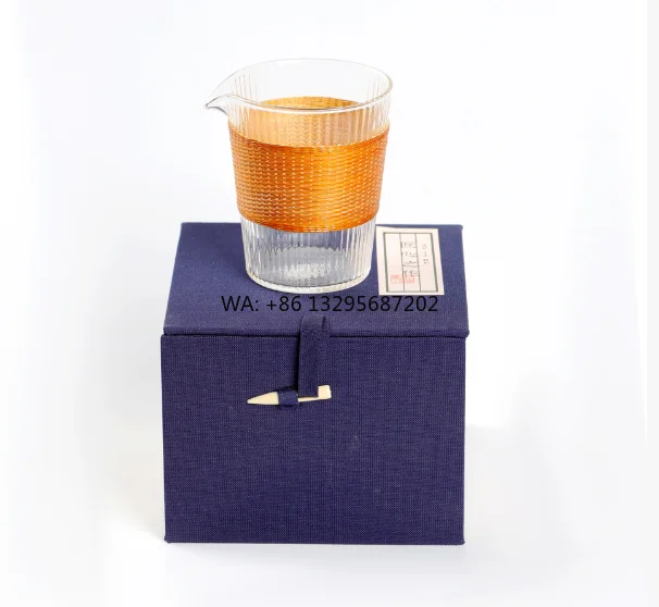 

Artisan Bamboo-Woven Glass Tea Server - 200ml Silk-Finish Ceramic Fair Cup, Slanted Spout Pour Over Coffee & Tea Set