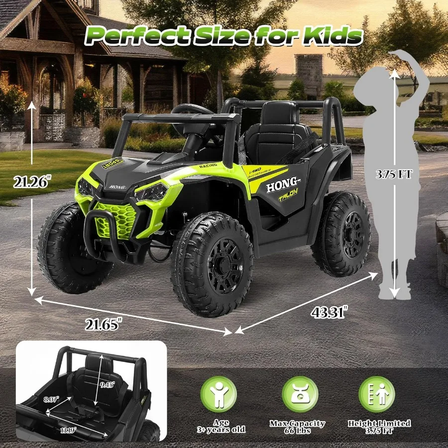 12 V Elektroauto-Fahrt auf Auto, LKW mit Fernbedienung, LED-Leuchten, 3-Gang-verstellbar, Musik-Sicherheitsgurt, Soft-Start-Hupe, Fahrt auf