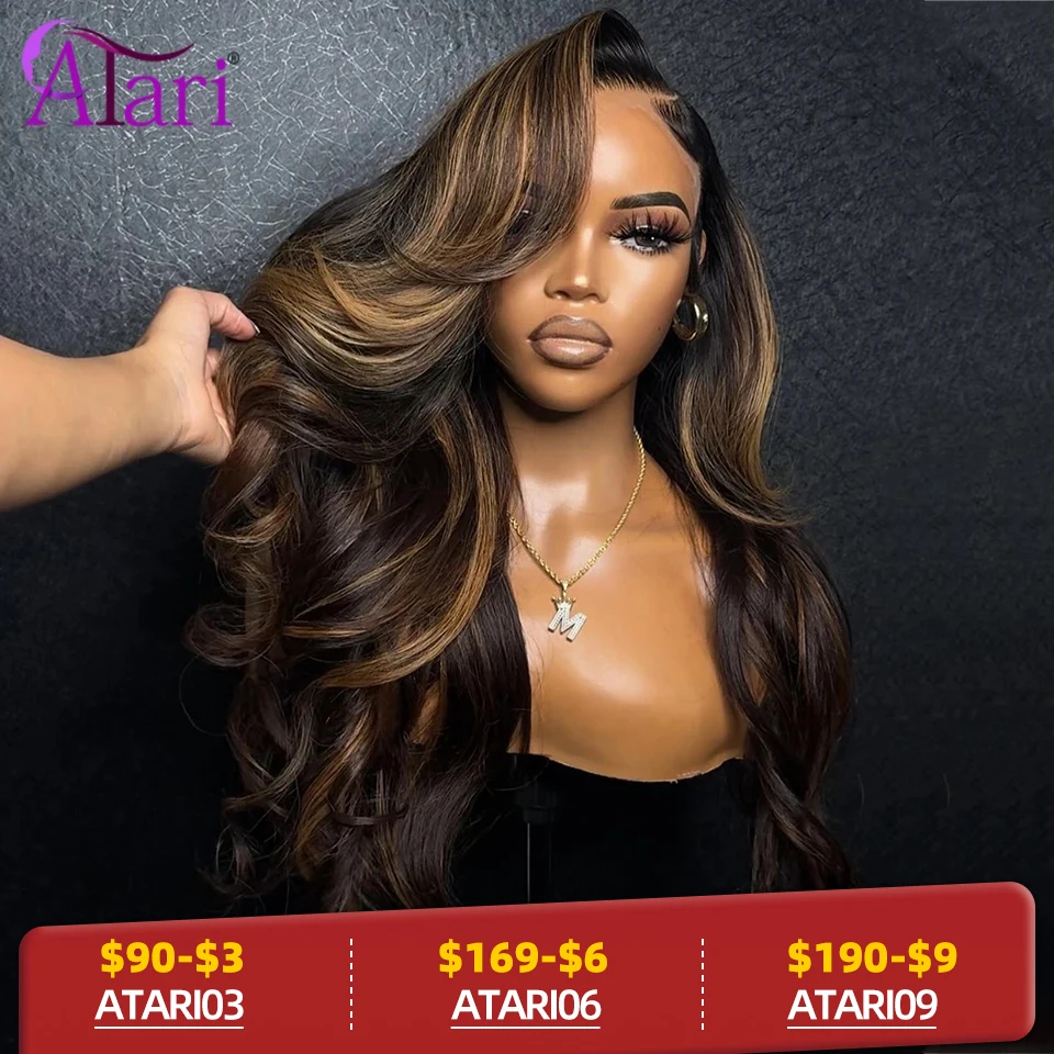 Transparente 13x4 13x6 Spitze Frontal Körperwelle Echthaar Perücken Braun Streifen Highlights 5x5 Verschluss Spitze Perücke vorgezupft für Frauen