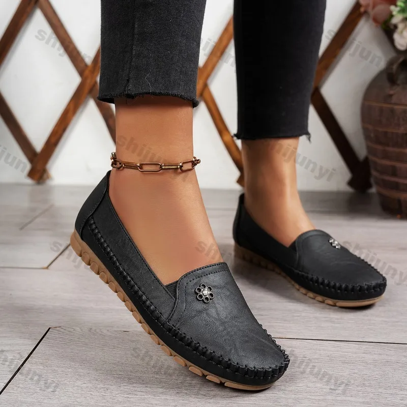 Große Größen Damen Frühling Herbst Mode Flache Schuhe Rutschfeste Weiche Sohle Loafer Leichte Casual Slip-on Schuhe