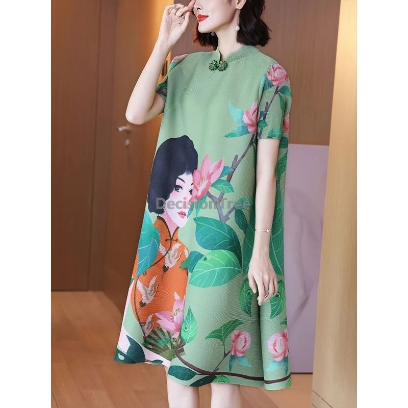 

2025 ethnic style literature art printed robe dress chinese fashionable qipao dress retro disc buckle temperameny improved qipao