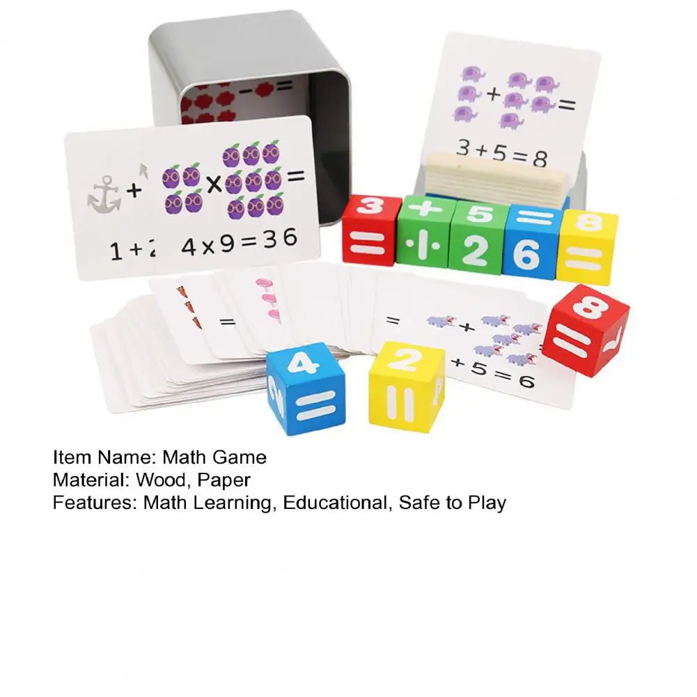 Kids Math Playset Educational Math Toy Set for Multiplication Division Flashcards with Square Blocks