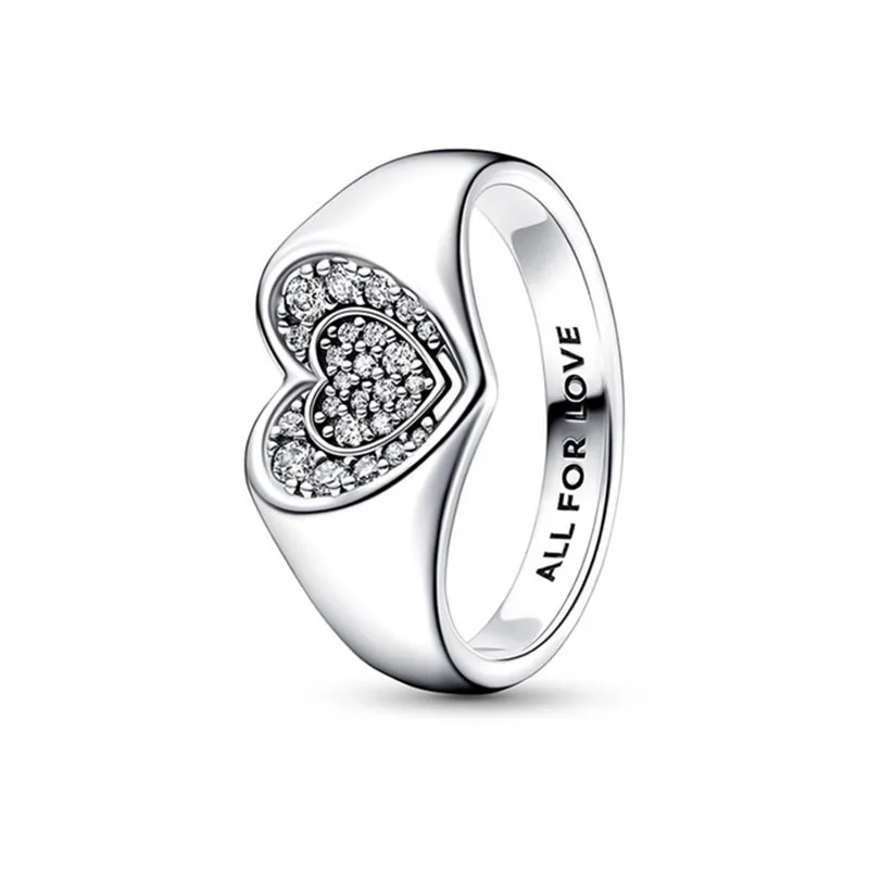 Anillo de plata 925 para mujer, sortija de corazón deslizante de dos tonos, estilo europeo, joyería artesanal