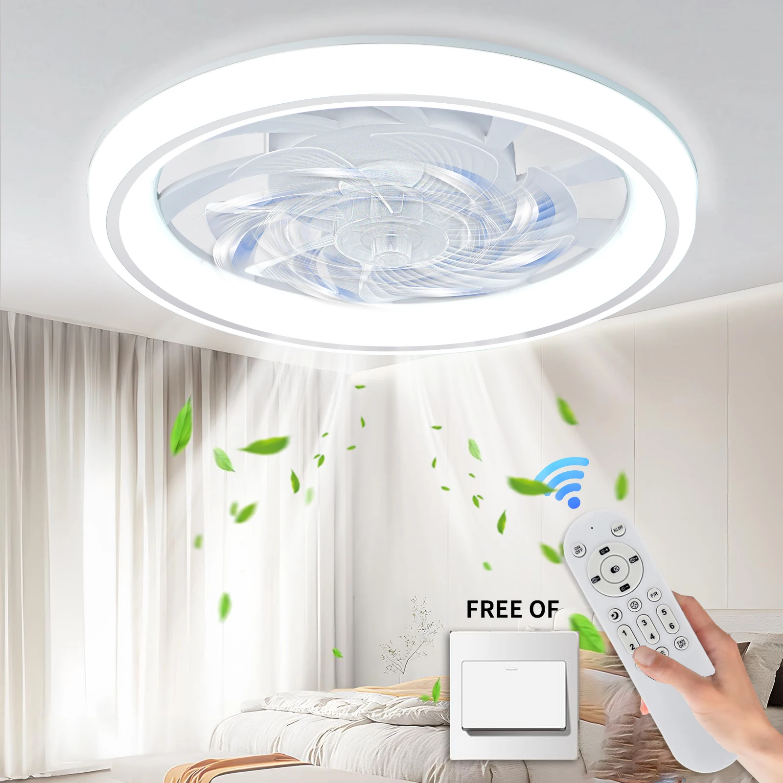 

14.4-inch Led Ceiling Fan Light, Silent Ceiling Fan, with Remote Control, 6-speed Adjustment, Bedroom Living Room Ceiling Light