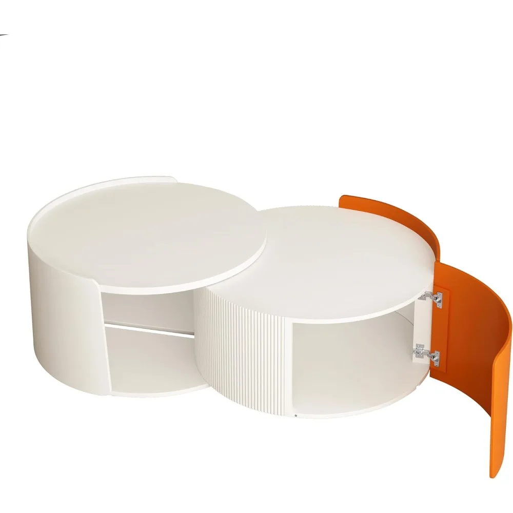 طاولة قهوة دائرية قابلة للتوسيع مع مساحة تخزين، طاولة مركزية معاصرة لمساحات المعيشة #6