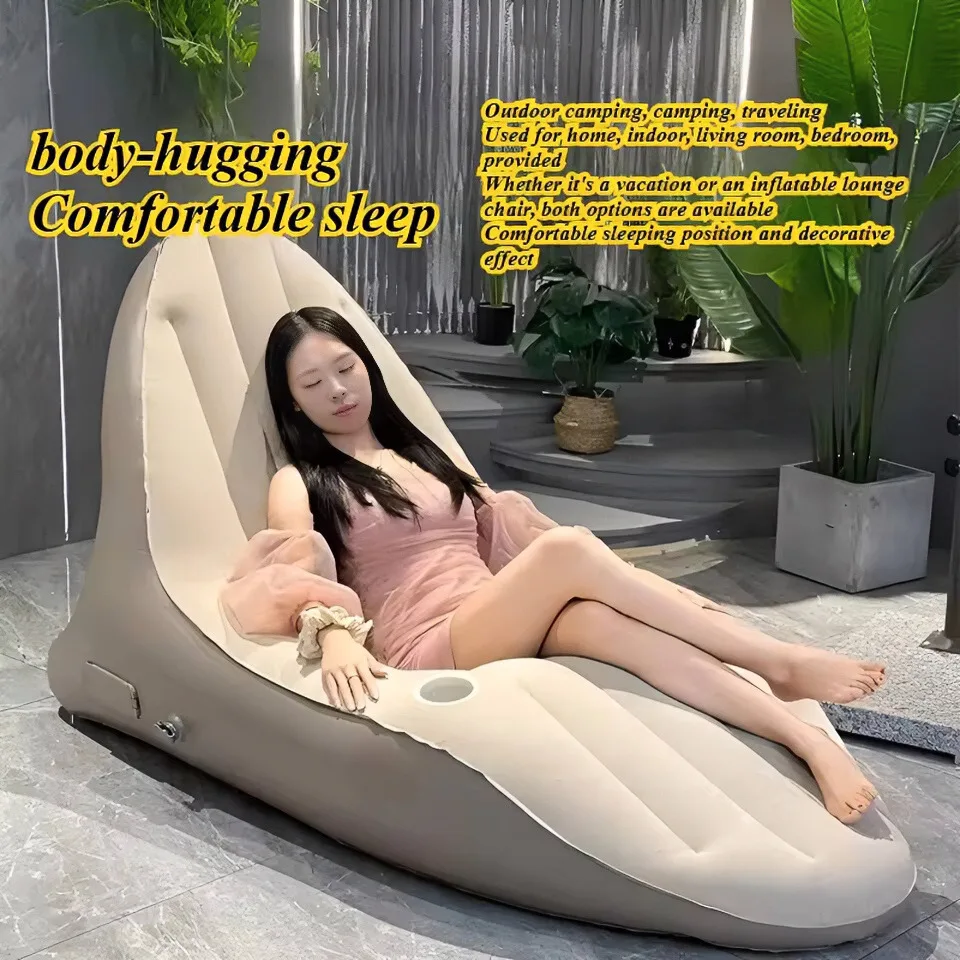 Inflatable Lazy Sofa Chair PVC Flocking Foldable Sofa Inflate Quickly Infaltable Air Sofa Bed Beach Sofa Deck Chair Good Quality