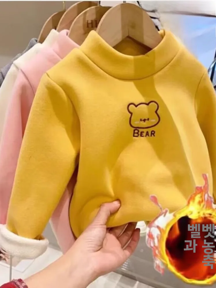 

Girls Winter Base irt 2025 New Faion Thiened f High Collar One-Piece Fce Warm Inner ort Sve round Ne Top