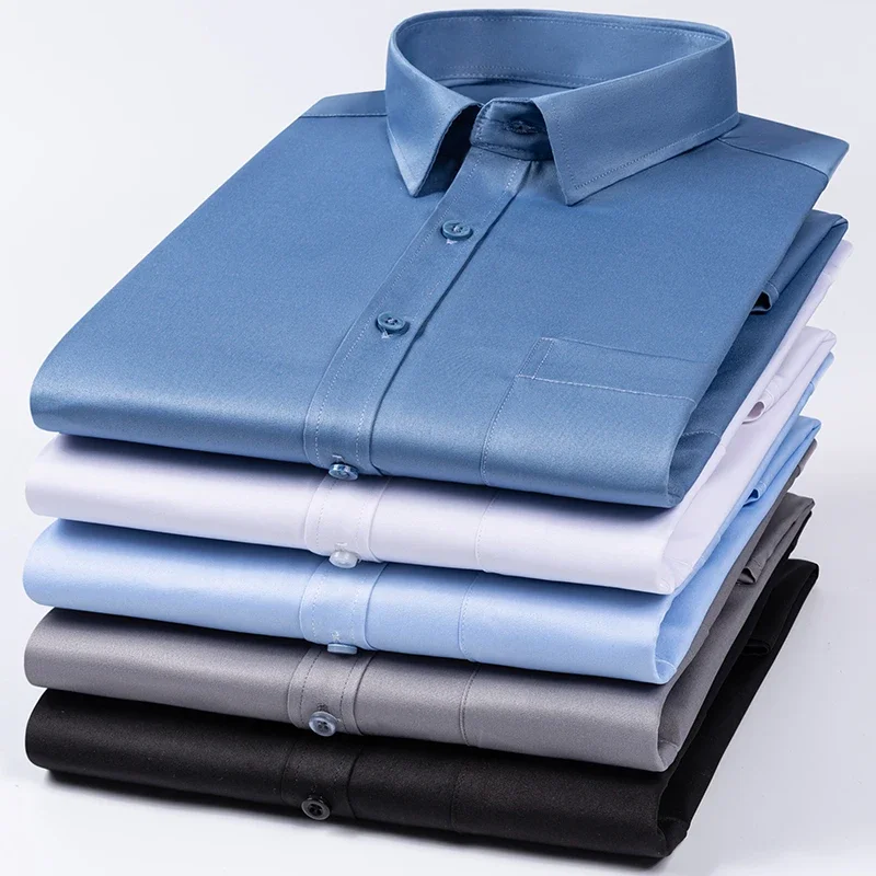 7XL Anti-Wrinkle Men's Formal Shirts Long Sleeves Dress Shirts For Men Business Classic Basic Slim Soft Social White Shirt Men