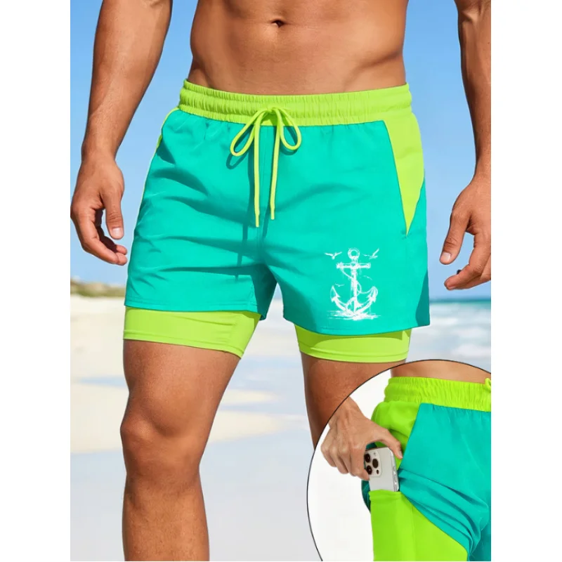 Men'S Personalized Beach Shorts With Drawstring Lightweight Quick-Dry Surfing Equipment Inner Pocket Summer Sportswear