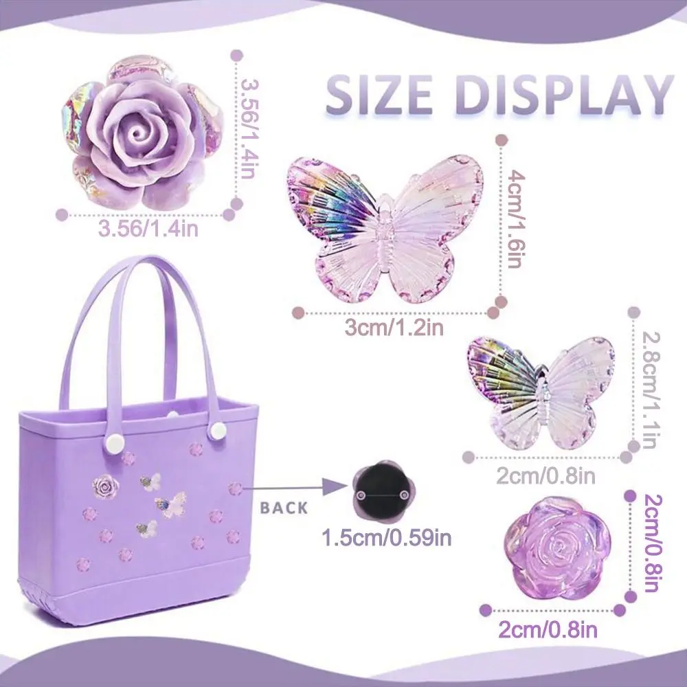 1Set Resin Charms for Bogg Bags Cartoon Butterfly Beach Bag Accessories Charms Pearl Flowers Bag Buckle Ornaments for Bogg Bag