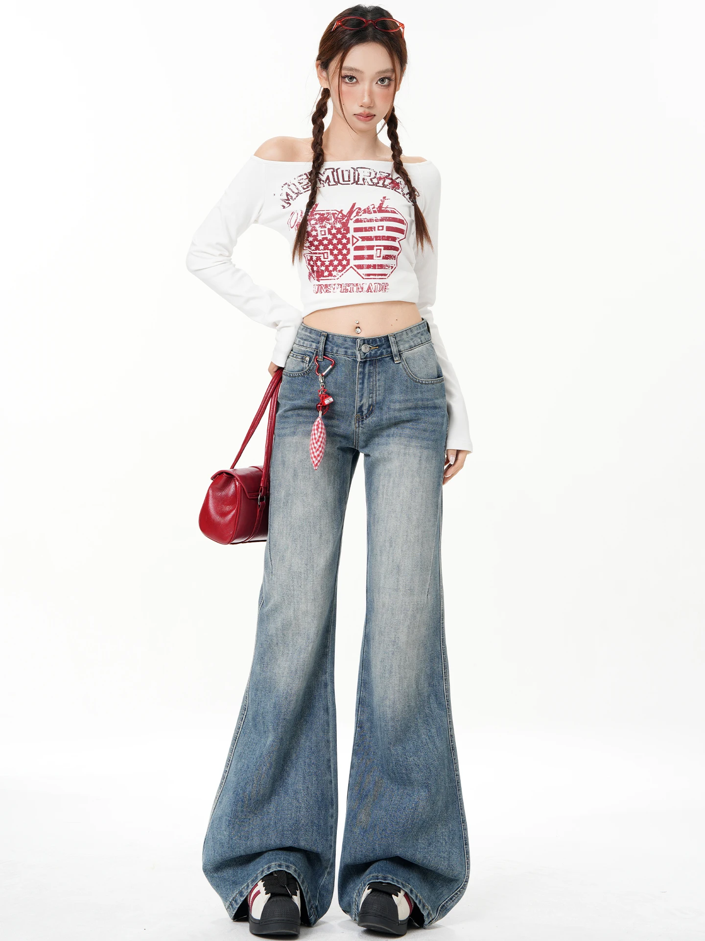 Retro Low Waist Wide Leg Denim Jeans Women's New Spring American Washed  Not Tight Micro Flared Pants Casual Cotton