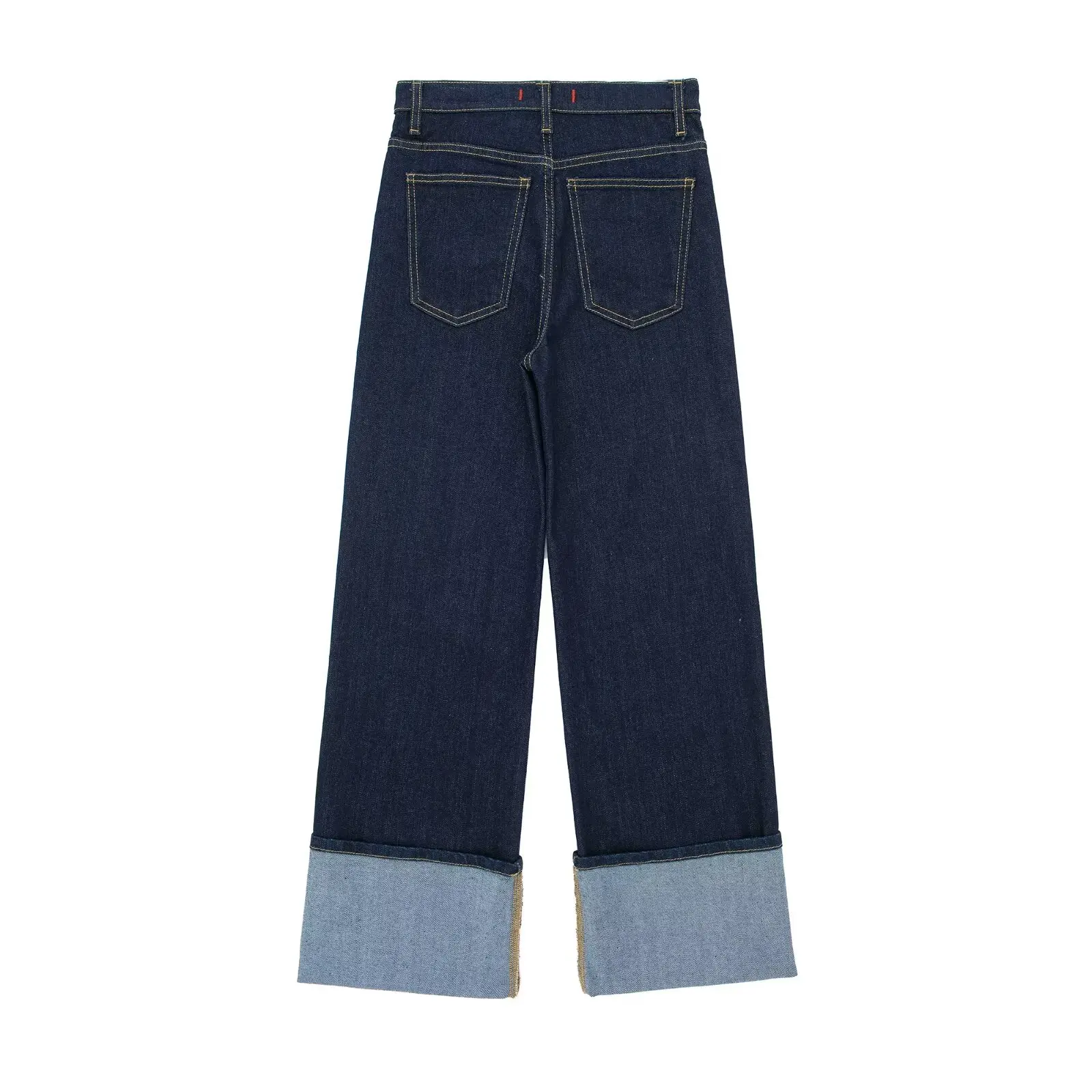 Tangada 2024 Women Blue Wide Leg Long Jeans Pants Trousers Pocket Female Denim Pants 3H0332