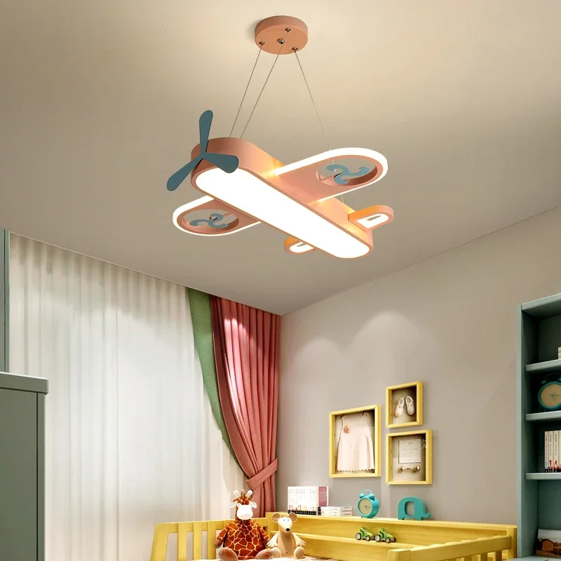 Nordic Iron Personality Art Creative Children Room Aircraft LED Pendant Light Bedroom Cartoon Boys and Girls Decoration Lighting