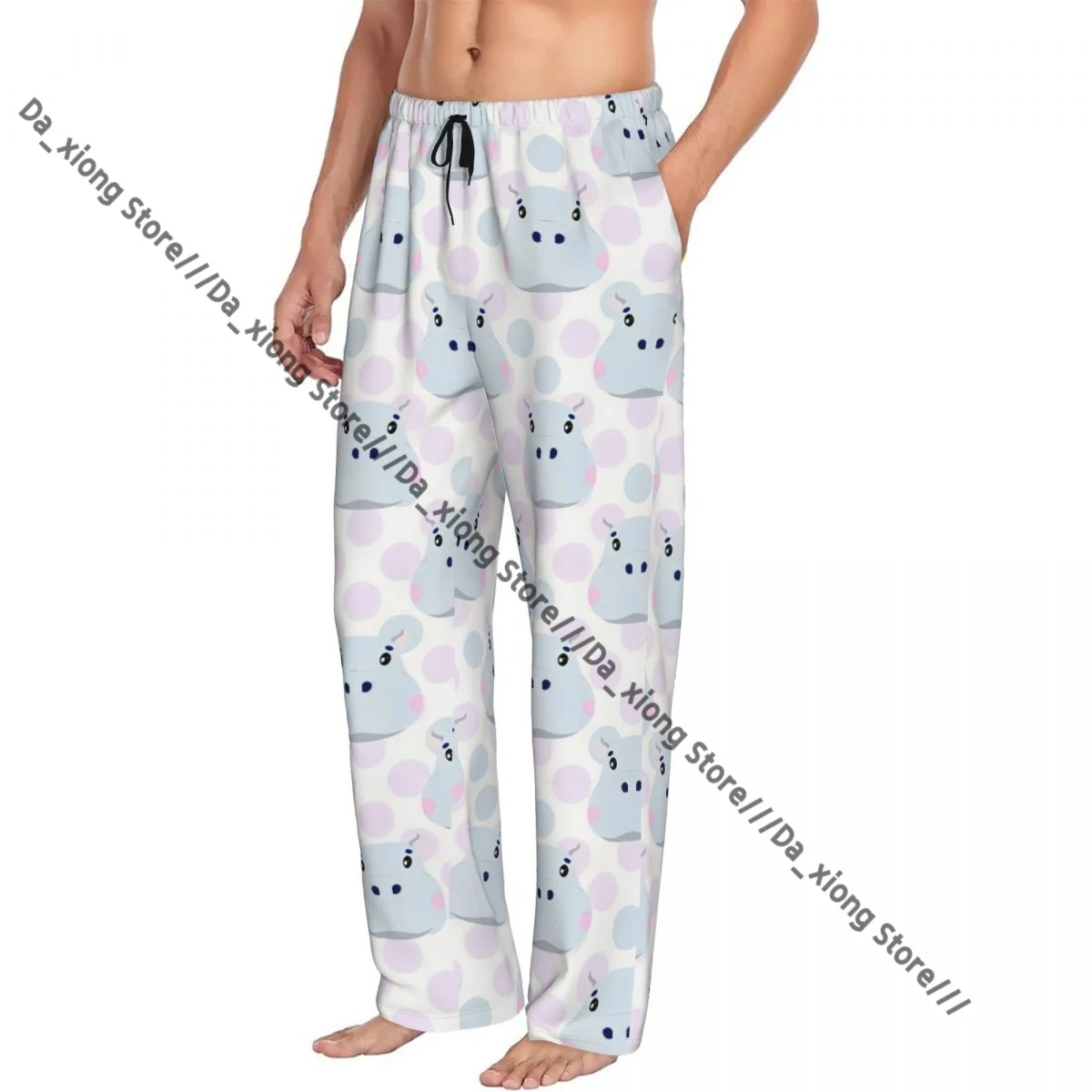 

Men's Casual Pajama Sleeping Pants Hippopotamus Face Illustration Lounge Loose Trousers Comfortable Nightwear