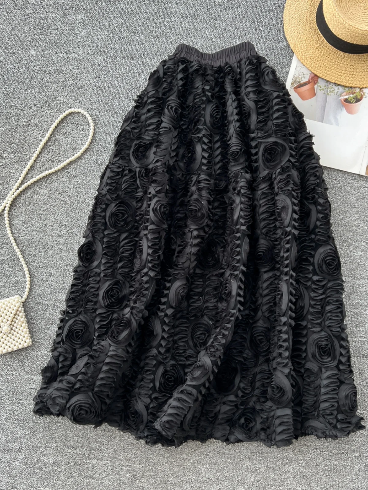 

Ele Retro 3D Rose Flower f Skirt Women's Spring Faion High Waist Slimming A-Line Fairy Skirt Korean Sle Commute