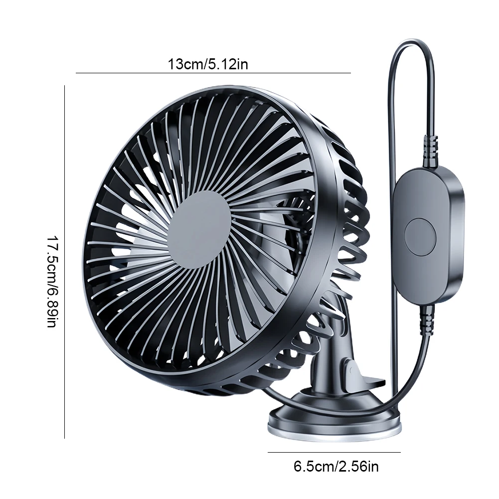 Car Fan 12V-24V Large Wind Three Speed Control Light and Portable Suction Cup Single Head Portable USB Rechargeable 360 Degree view 5