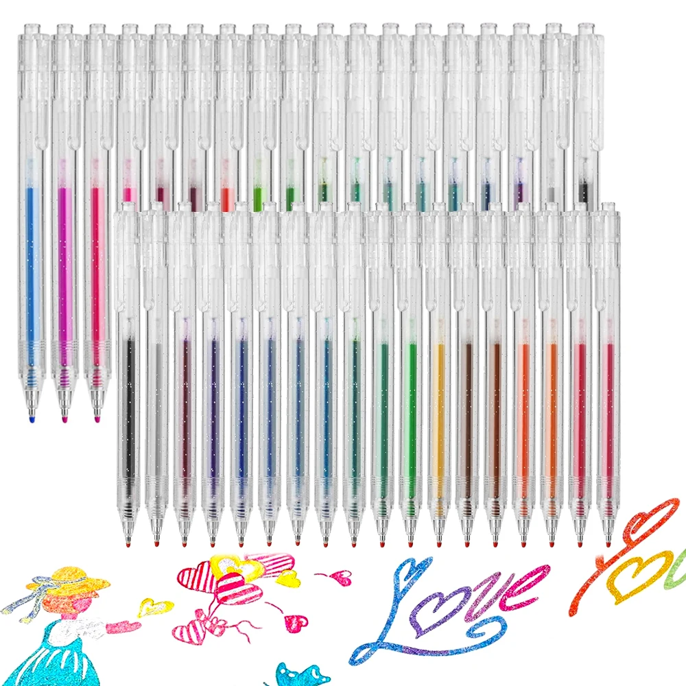 

36 Colored Retractable Glitter Gel Pens Set Gel Quick-Drying Ink 1.0 MM Writing for Journaling Coloring Drawing Doodling Office