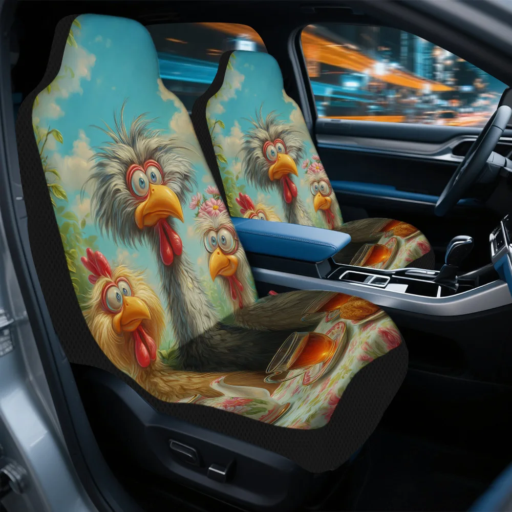 Set Of 2 Car Seat Covers Featuring A Humorous Chicken Design For Tea Time – Compatible With A Wide Range Of Vehicles Including C