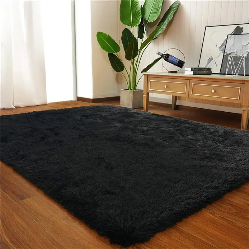 Black Plush Shaggy Carpets For Living Room Home Bedroom Fluffy Rug Sofa Coffee Table Floor Mat Study Solid Rugs And Carpets