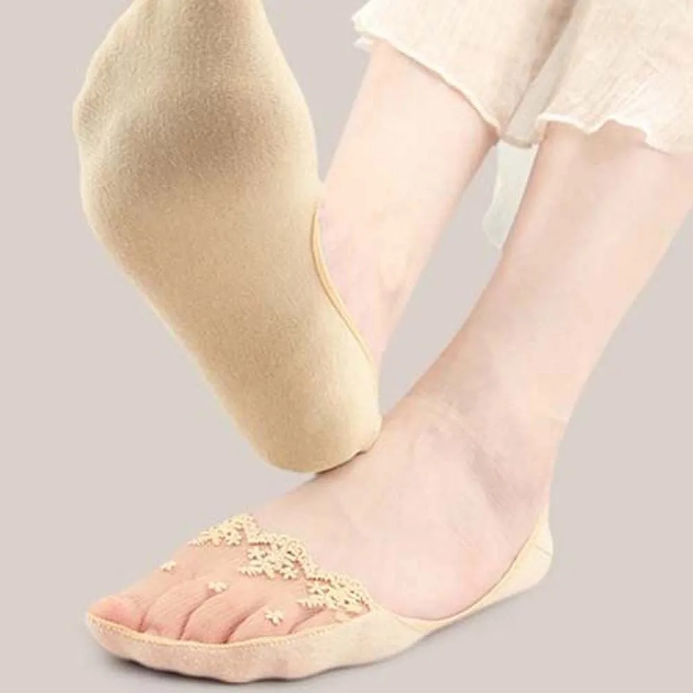 Breathable Cotton Hosiery Lace Boat Socks Silicone Invisible Forefoot Socks Elastic Short Half Feet Socks High Heel Shoe