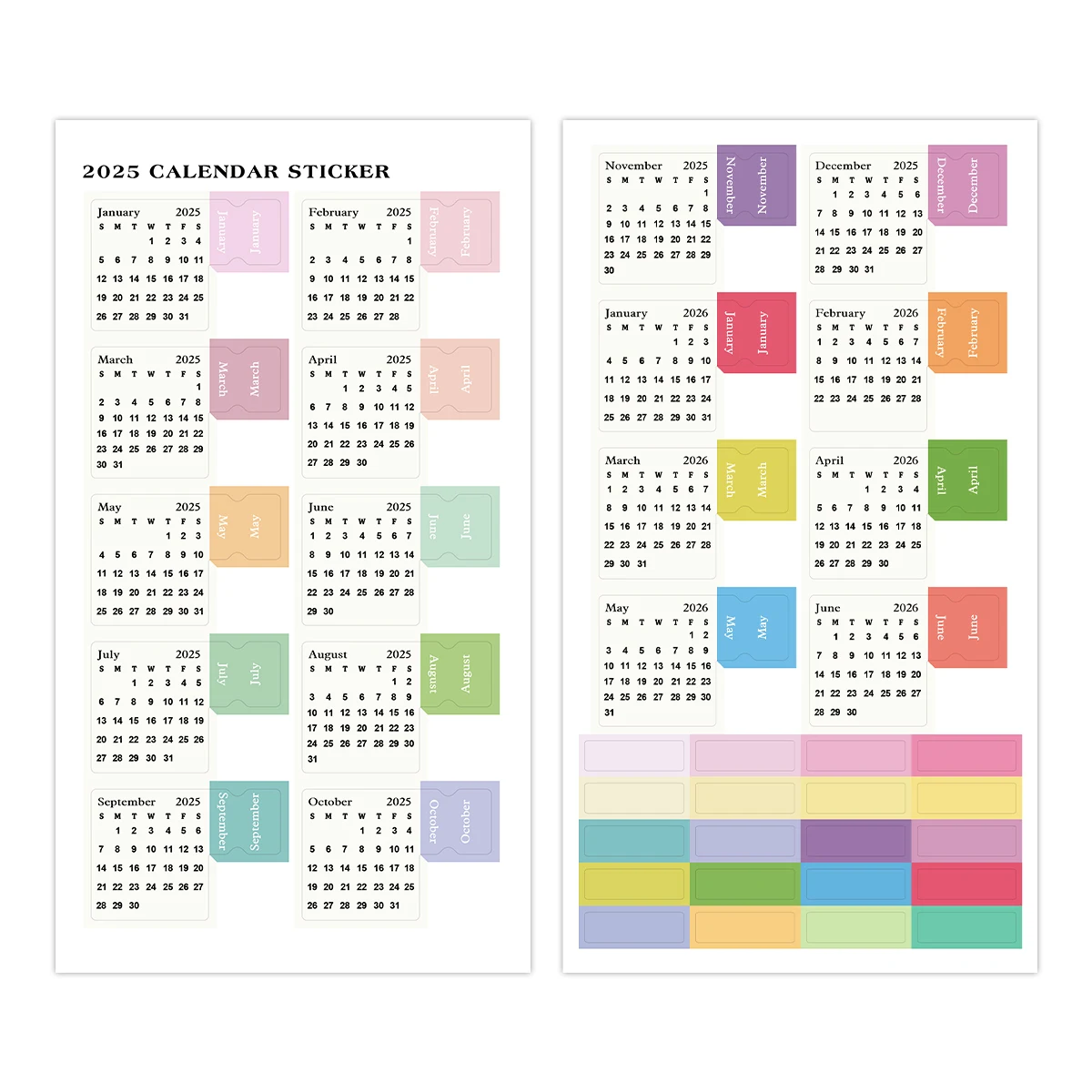 2025 Mini Calendar Stickers with Cute Cat Design,2 Sheets Monthly Index Tabs Planner Adhesive Divider for Your Notebook Diary