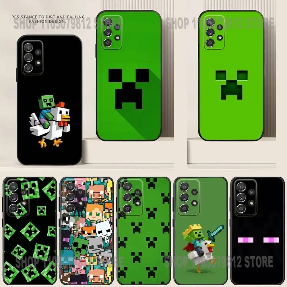 

Green Pixel Monster C-Creeper Phone Case For Samsung S24,21,22,23,30,Ultra,20,Plus,Note,10,9,Black soft silicone case