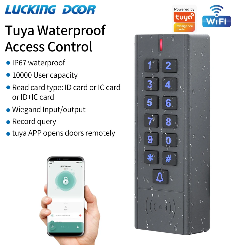 Support Tuya App Backlit Fingerprint Access Control Keypad IP66 Waterproof Standalone RFID 125kHZ 13.56Mhz Card Reader WG26 34