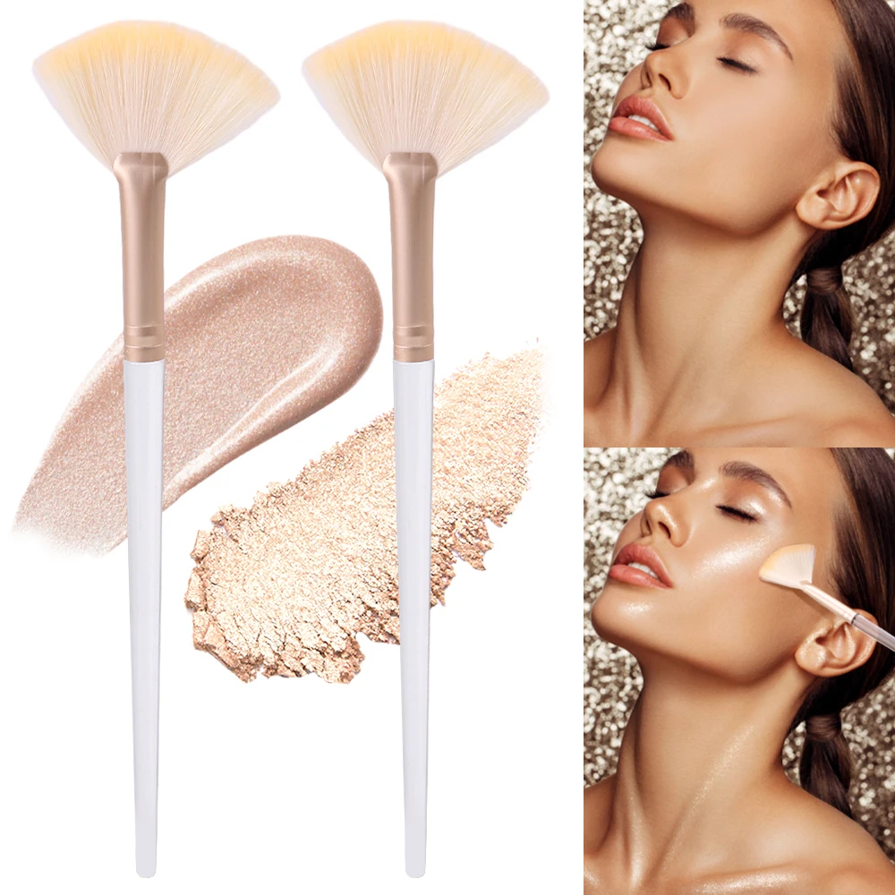 Professional Powder Blush Brush Transparent Rod Fan -shaped Residual Brushes Soft Hair Highlighter Face Beauty Make Up Tools