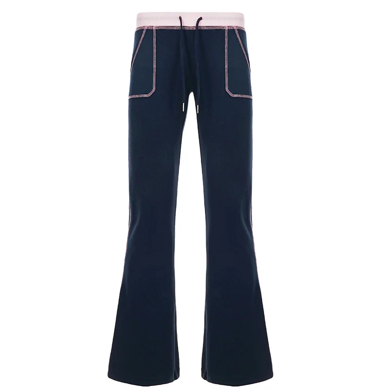 Retro Street Style Casual Contrasting Color Drawstring Low Waist Pants For Women