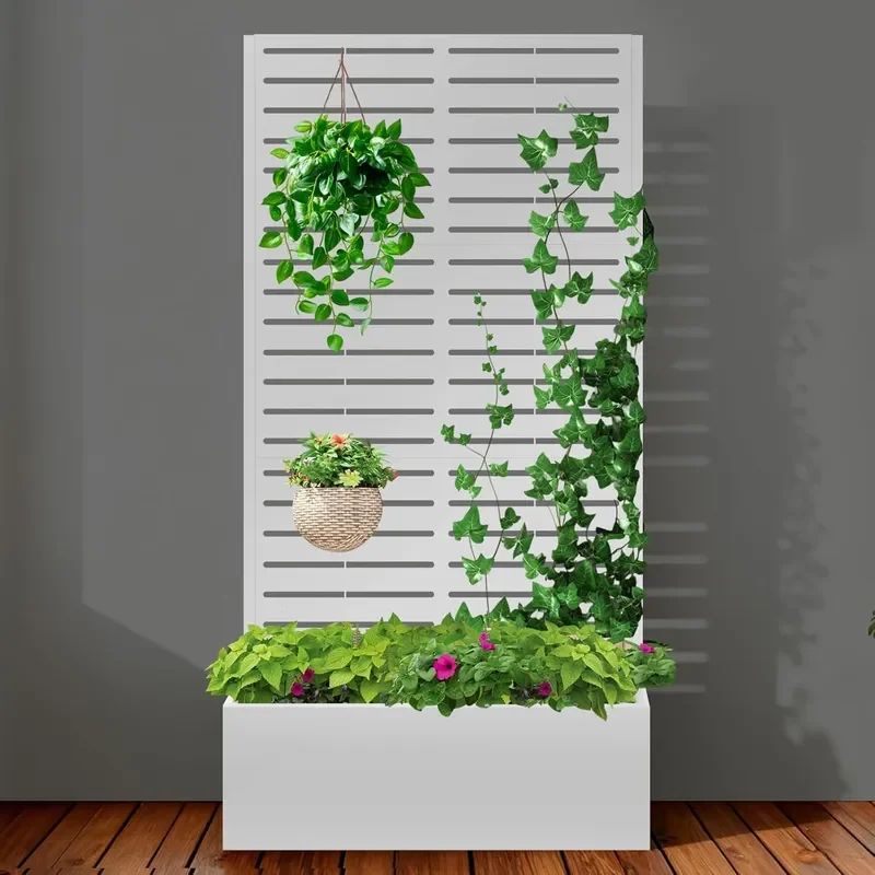 Metal Raised Garden Bed with Trellis Planter Box for Climbing Plants Vegetables Vines Features Drainage Holes and Privacy