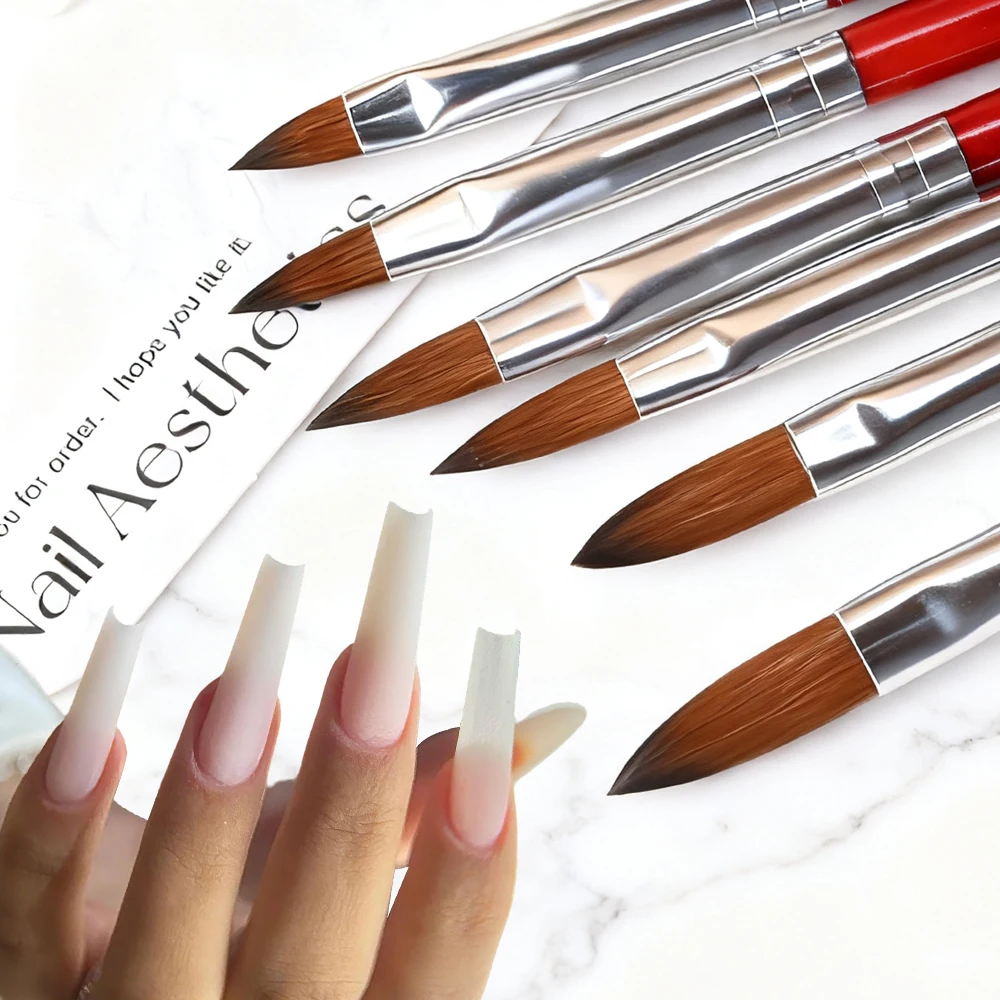 1/6 Pc 6 Größen Acryl Nagel Pinsel Set Rot Holzgriff Kristall Verlangen Blume Nagel Stift für Nail art Verlängerung Zeichnung Design Werkzeug