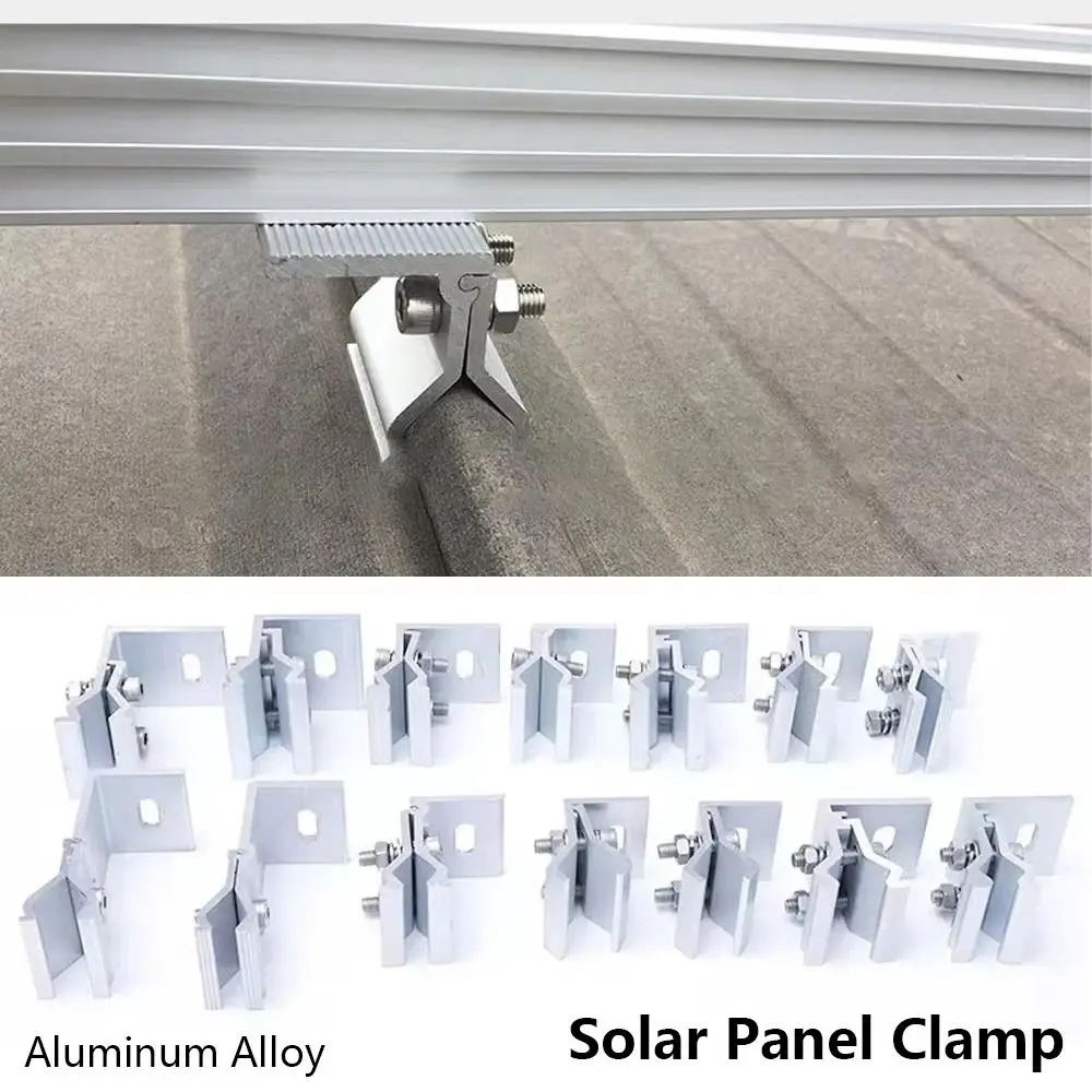1Pcs Aluminum Alloy Solar Panel Clamp Anodized Silver Standing Seam Clamp Stainless Steel Bolts Serrated Bite Structure