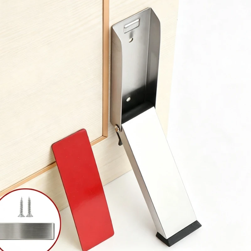 Stainless Steel Foldable Door Stopper Foot Pedal Anti Collision Wall Protector No Drill for Home Hotel Bathroom Safety
