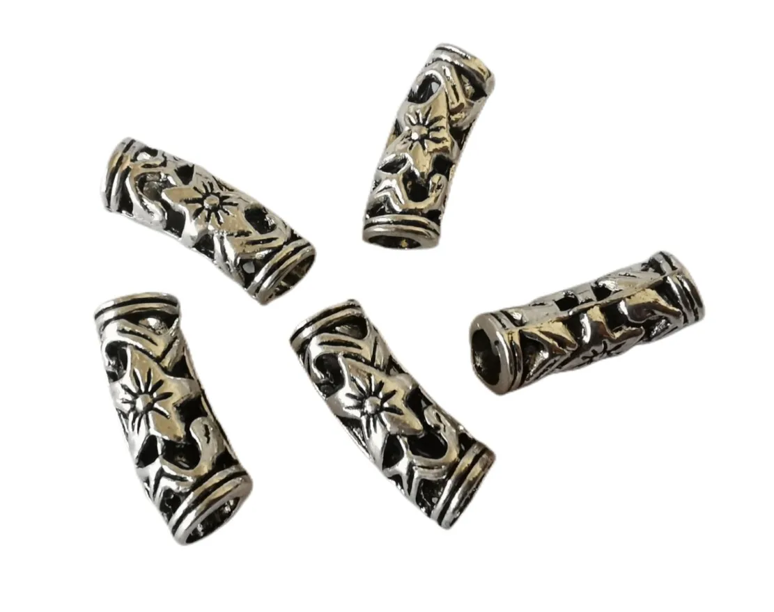 30pcs Tibetan Silver Metal Floral Tube Spacer Beads 19x7mm A10528