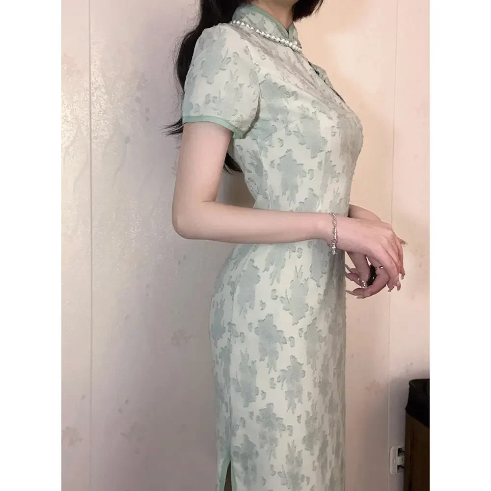 

Women's Qipao Slim Sexy Wedding Evening Orientale Party Dress 2XL New Green Cheongsam Elegant Chinese Dress Classic