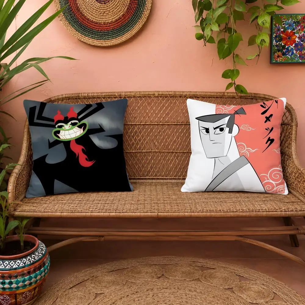 Movie S-Samurai Jack Cushion Cover 1pc Square Pillow Cover Soft Plush Fabric Removable Washable Sofa Chair Bed Decoration