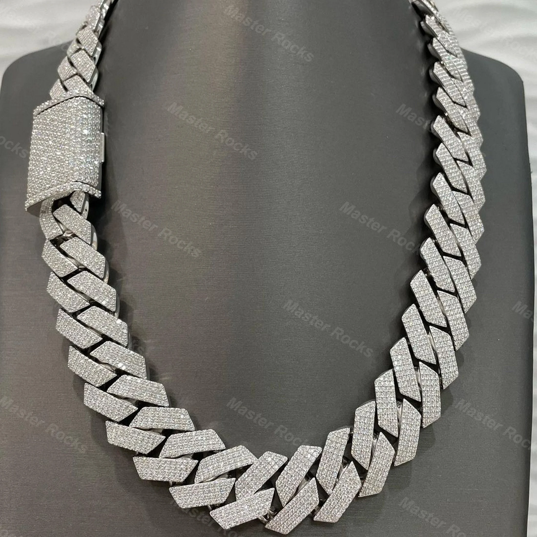 

20mm 4 Rows 925 Sterling Silver Thick Cuban Chain Necklace Manufacturer Custom Jewelry Cuban Chain Necklace Moissanite