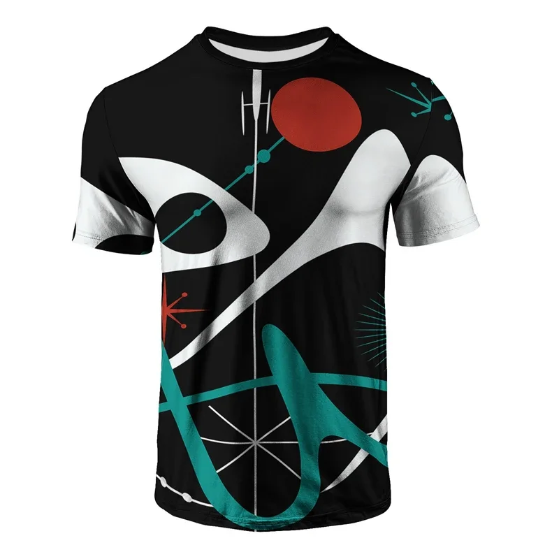 Men’s Black Silver Diamond Print T-Shirt Geometric Crew Neck Short Sleeve Casual Streetwear Breathable Top