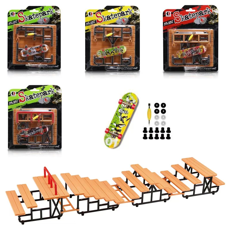 Alloy Finger Skateboard Stunt Kits Park Wood Color Staircase DIY Combination Mini Scene Scooter Indoor Home Leisure Toys