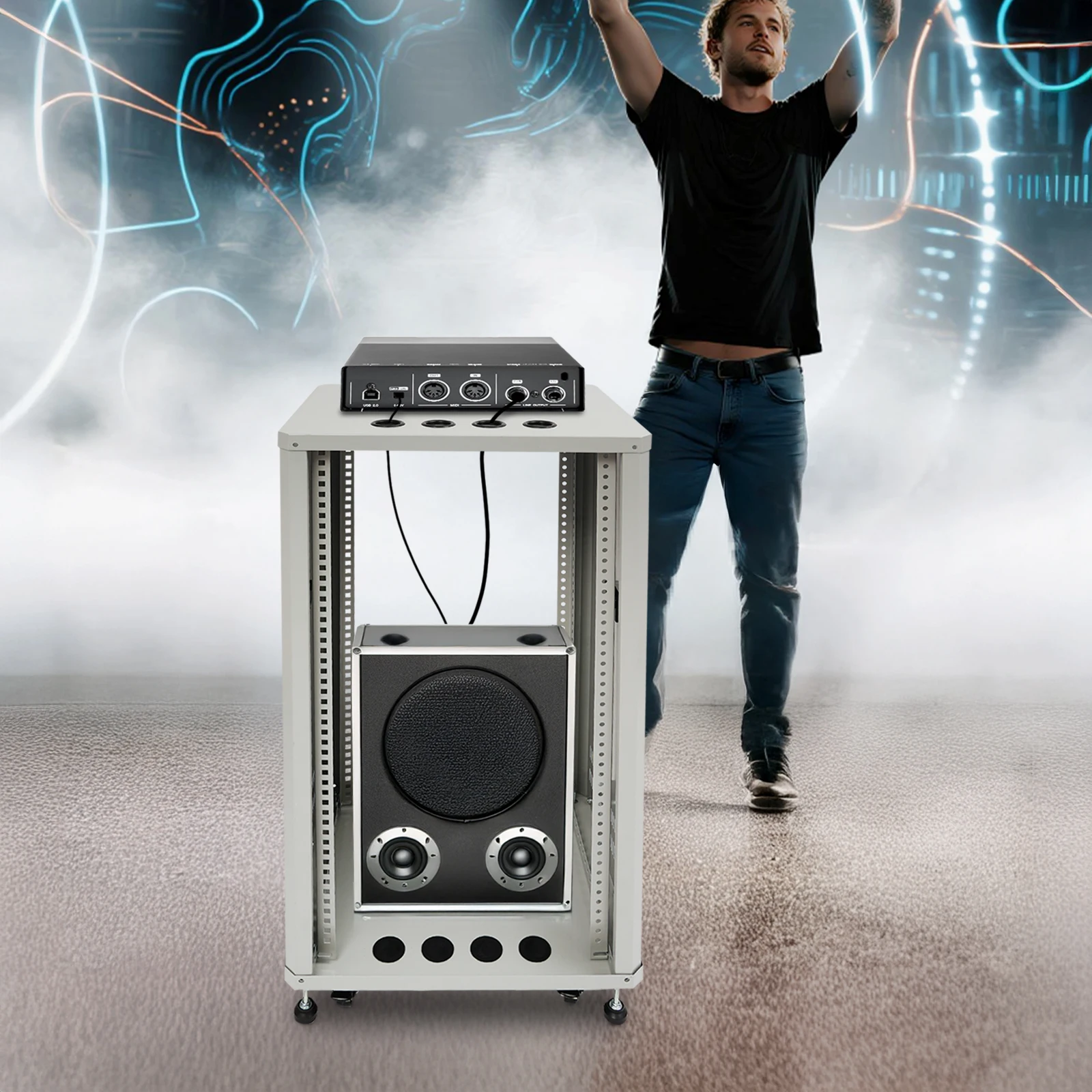 

Rolling DJ Mixer Stand, 22U Stereo & Server Rack with Wheels, Adjustable Open Frame Rack with Handles for Audio Video Mounting