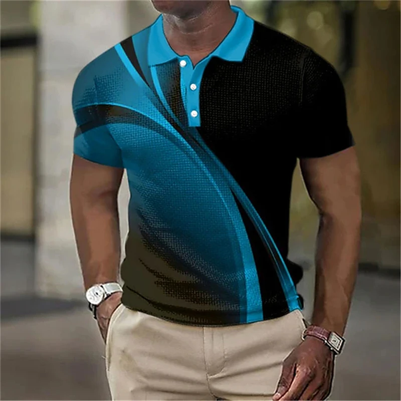 Fashion Men's Polo Shirts 3D Thin Line Stripe T-Shirt Summer Short Sleeve Polo Shirt Colorful Graphic Tees Casual Male Clothing