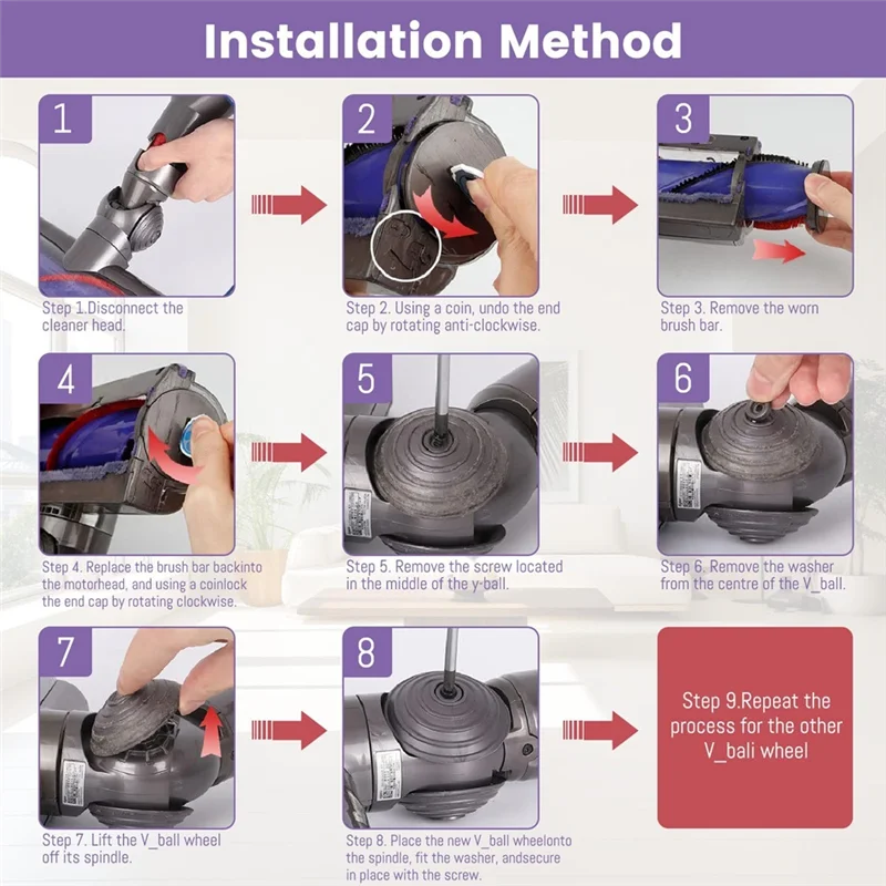 다이슨 V10 SV12 진공 청소기 부품 용 EAS 볼 휠 롤러 브러시 키트 교체, 직접 구동 모터 헤드 용
