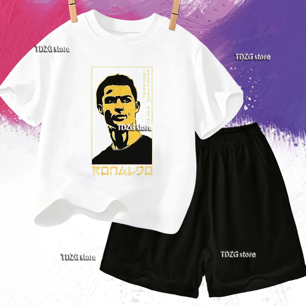 

Summer Children's Tshirt+shorts Pant Suit Sport Ronaldo CR7 Print Casual Cotton Kids Clothes Shorts 2pcs Set Boy Fashion Outfits