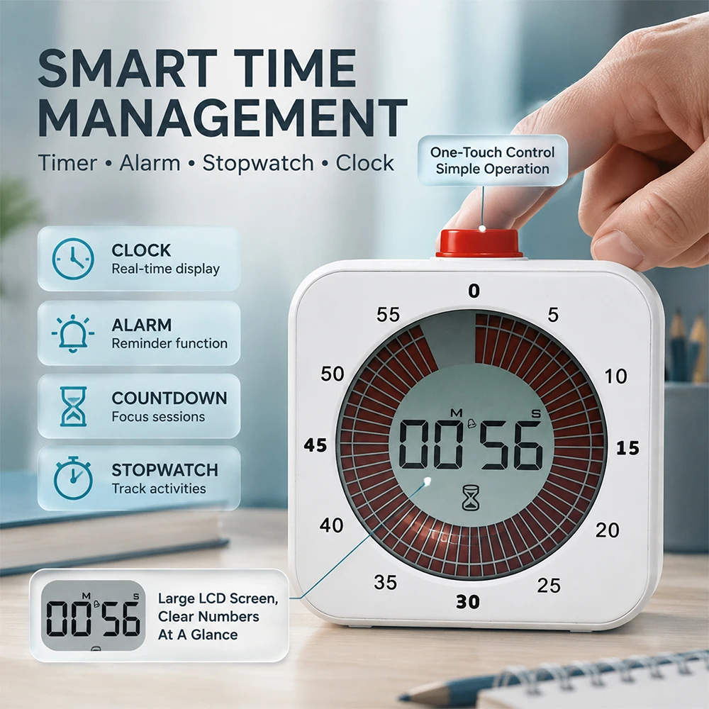 1pc creative timer, stopwatch, clock face with hourglass design, time setting with 12/24 hour switch, alarm setting, forward cou